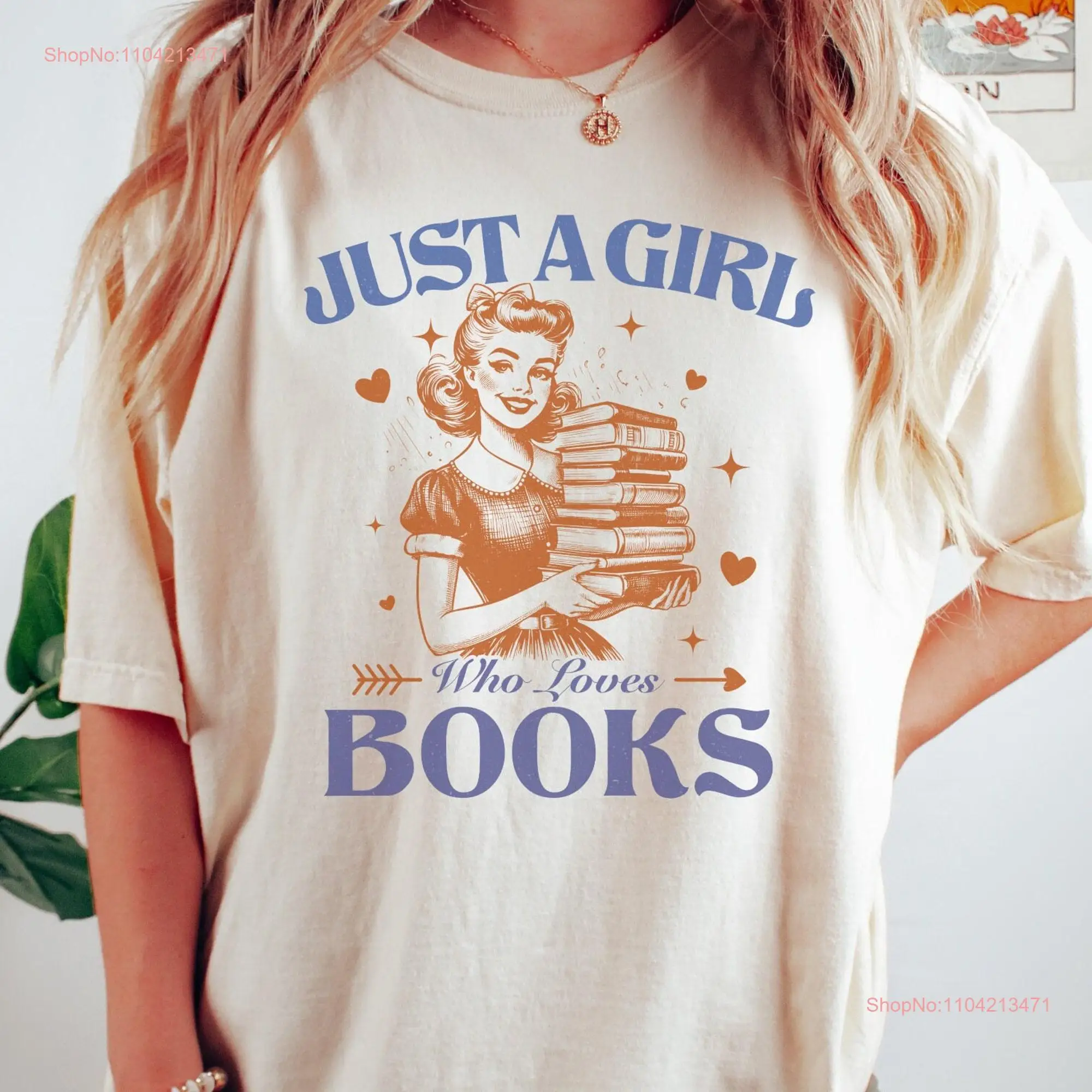 Vintage Just A Girl Who Loves Books T Shirt Bookish Book Lover Reader Reading Teacher Club Retro long or short sleeves