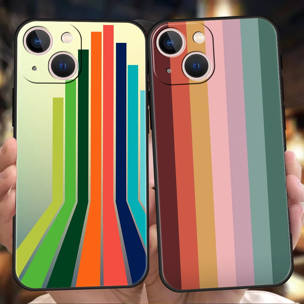 

Retro Rainbow Stripe Art Phone Case Cover for iPhone 14 13 12 11 Pro Max X XR XS Max 14 7 8 Plus Shockproof Silicone Soft Shell