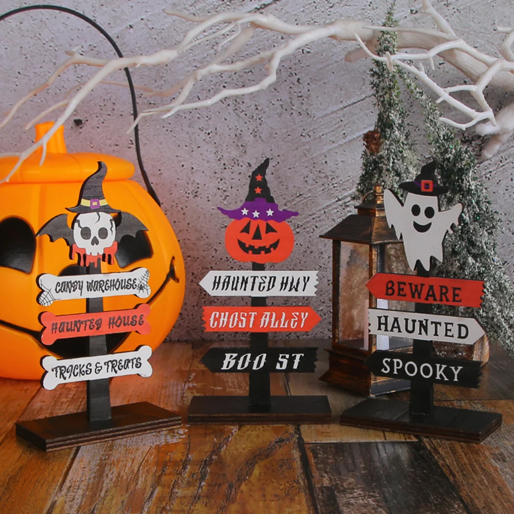 

3 Pcs Tray Decor Halloween Table Decorations Tabletop Wood Centerpieces Dining Home Indoor