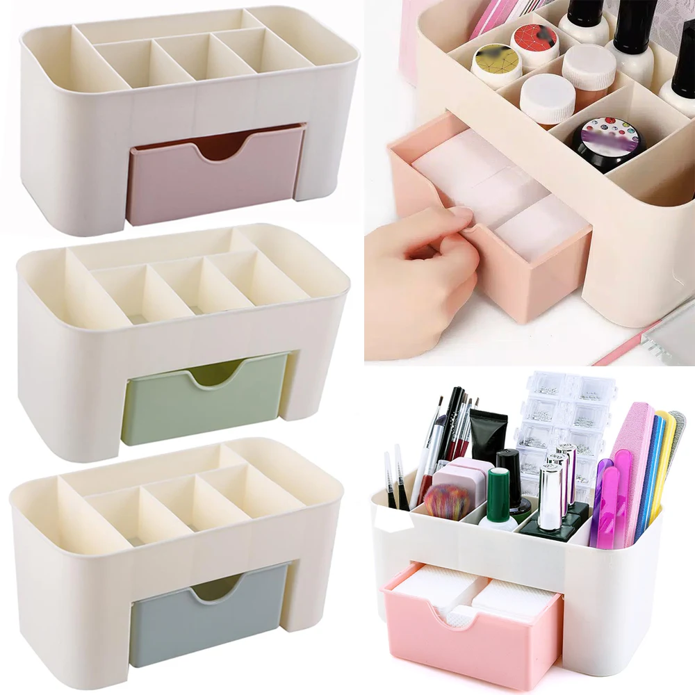 Plastic Manicure Organizer Double Layer Nail Art Storage Box Cosmetic Drawers Jewelry Display Case Desktop Container Nail Supply