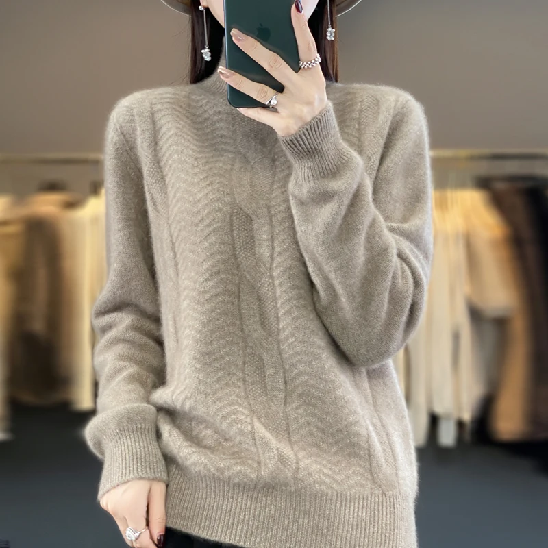 Осень и зима новый женский свитер водолазка толстый пуловер 100% мериносовая