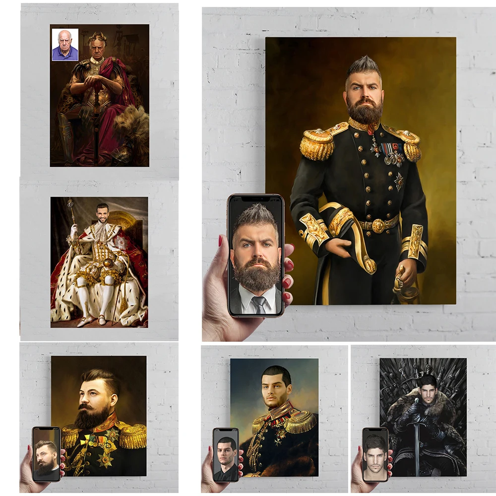 

Custom DIY Avatar Poster Royal Military Noble Portrait Pictures Canvas Art Wall Painting Boyfriend Father Unique Birthday Gift