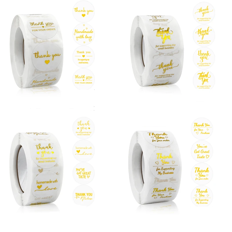 

100-500 шт., золотистые наклейки с круглым сердцем, 1 дюйм.