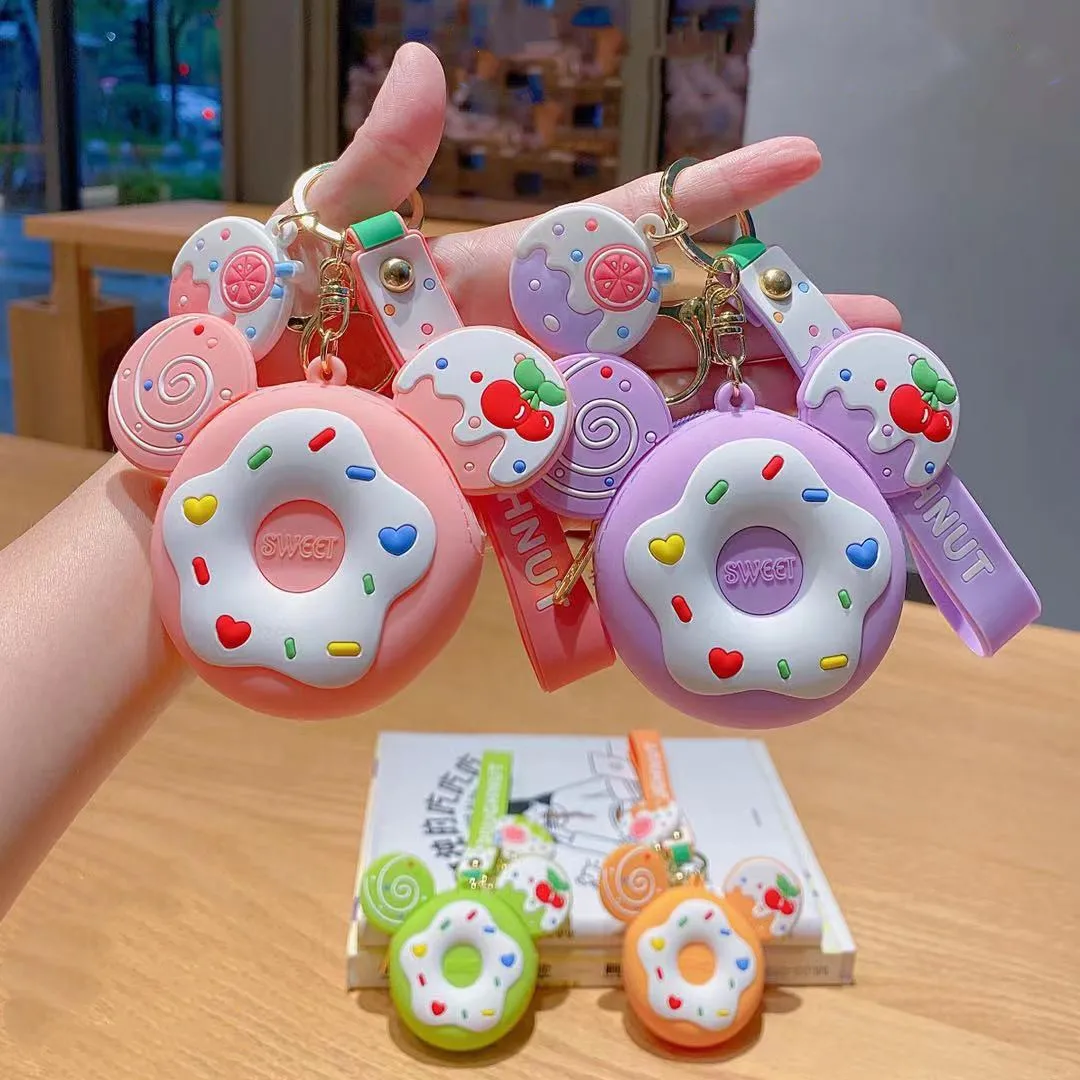 

Disney Cartoon Mickey Mouse Rabbit Donut Silicone bag Storage Bag Cute Coin Purse Pendant Keychain Girls Accessories Gift