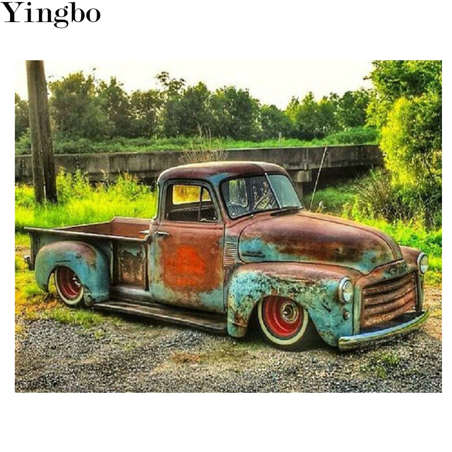 

Алмазная живопись "сделай сам" 5D в стиле ретро, грузовик, полная Алмазная вышивка, наборы для вышивки крестиком, автомобиль, сельский ландшаф...