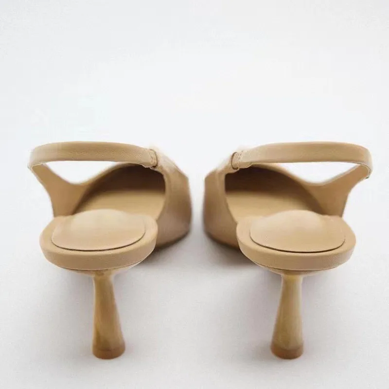 TRAF 2022 Women High Heels Beige Pumps Heeled Fashion Pointed Toe Office Ladies Shoes Elegant Woman Heeled Shoes Luxury High Hee