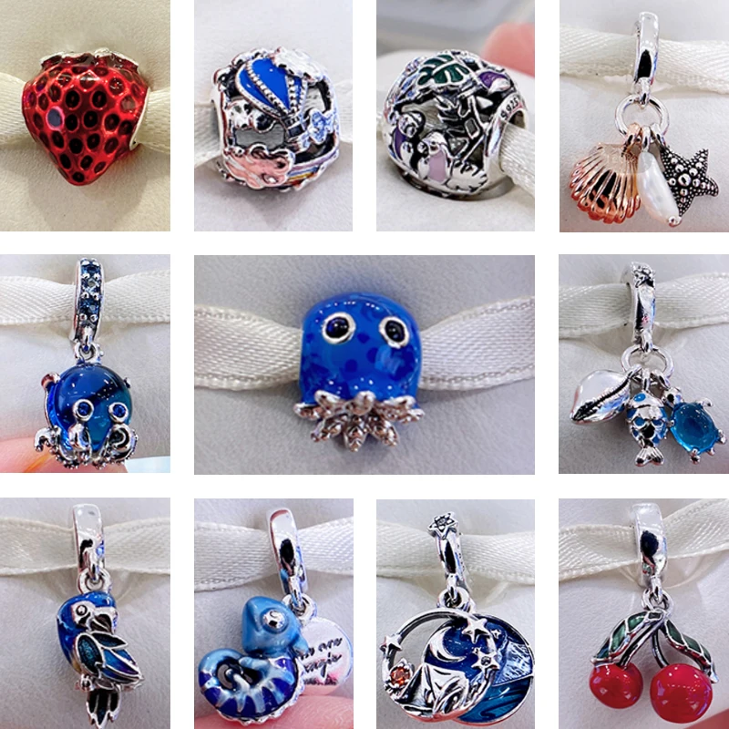 

2022 Summer Ocean Octopus Pendants Shell Fish Charm 925 Sterling Silver Cactus Bead Fit Original Pandora Bracelets Women Jewelry