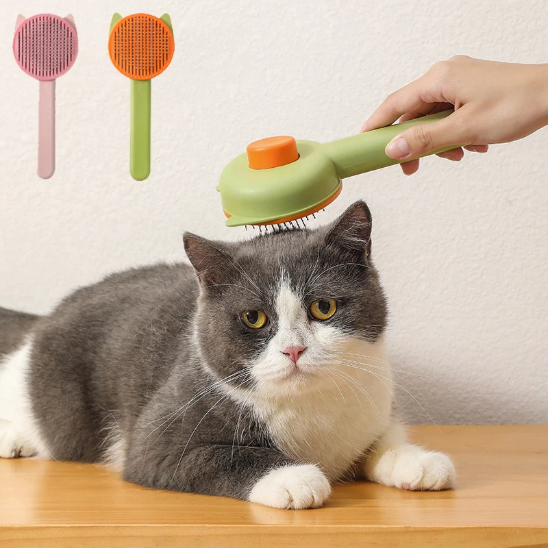 

Расческа для кошек, Массажная щетка из нержавеющей стали с одной кнопкой для удаления шерсти домашних животных