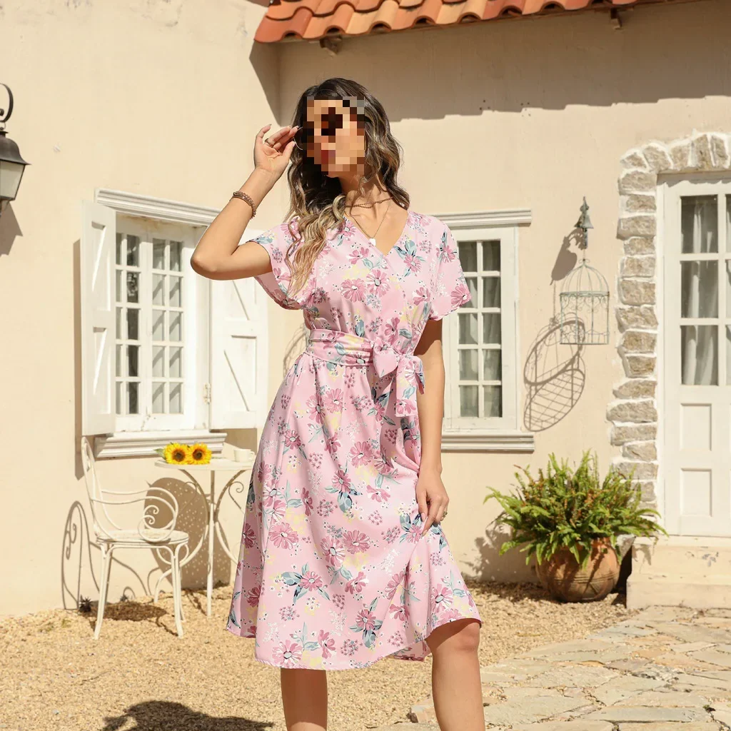 В наличии Новое летнее пляжное платье с короткими рукавами Платье