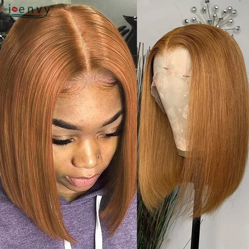 Ginger Short Bob Human Hair Wigs Blonde Lace Front Wig Remy Peruvian Straight Orange Burgundy Transparent Lace Frontal Bob Wigs
