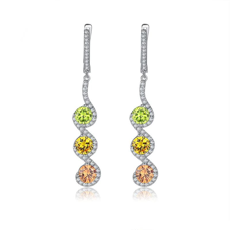 

TKJ New European Style Temperament Large Zircon Long Fringed Square Pendant Earrings Fresh Long Earrings Earrings For Women