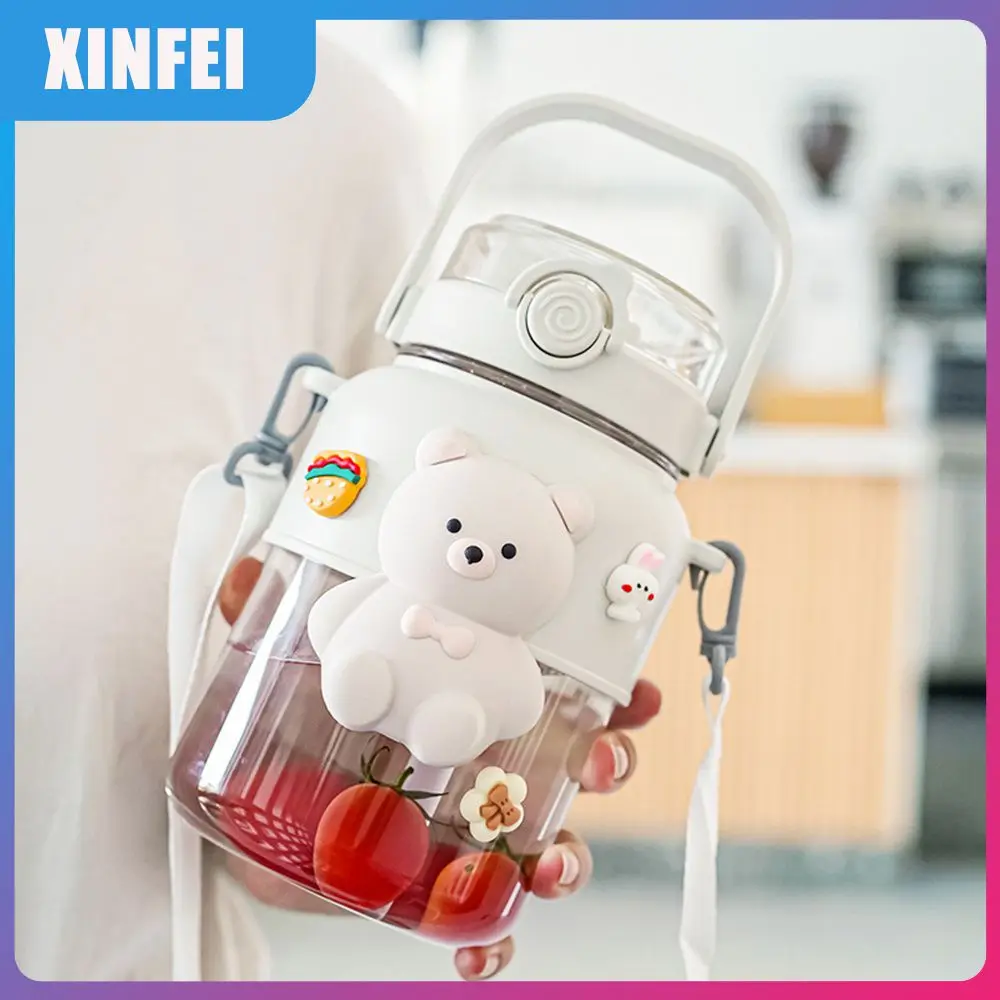 

Portable Kettle Large Capacity 1200ml Sports Water Bottle Cartoon Cute Bear Water Bottle Outdoor Travel Drinkware Big Belly Cup