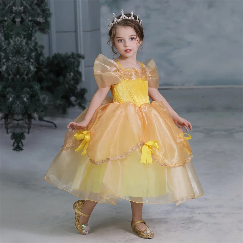 Платье принцессы дневное для девочек маскировочные костюмы желтое элегантное