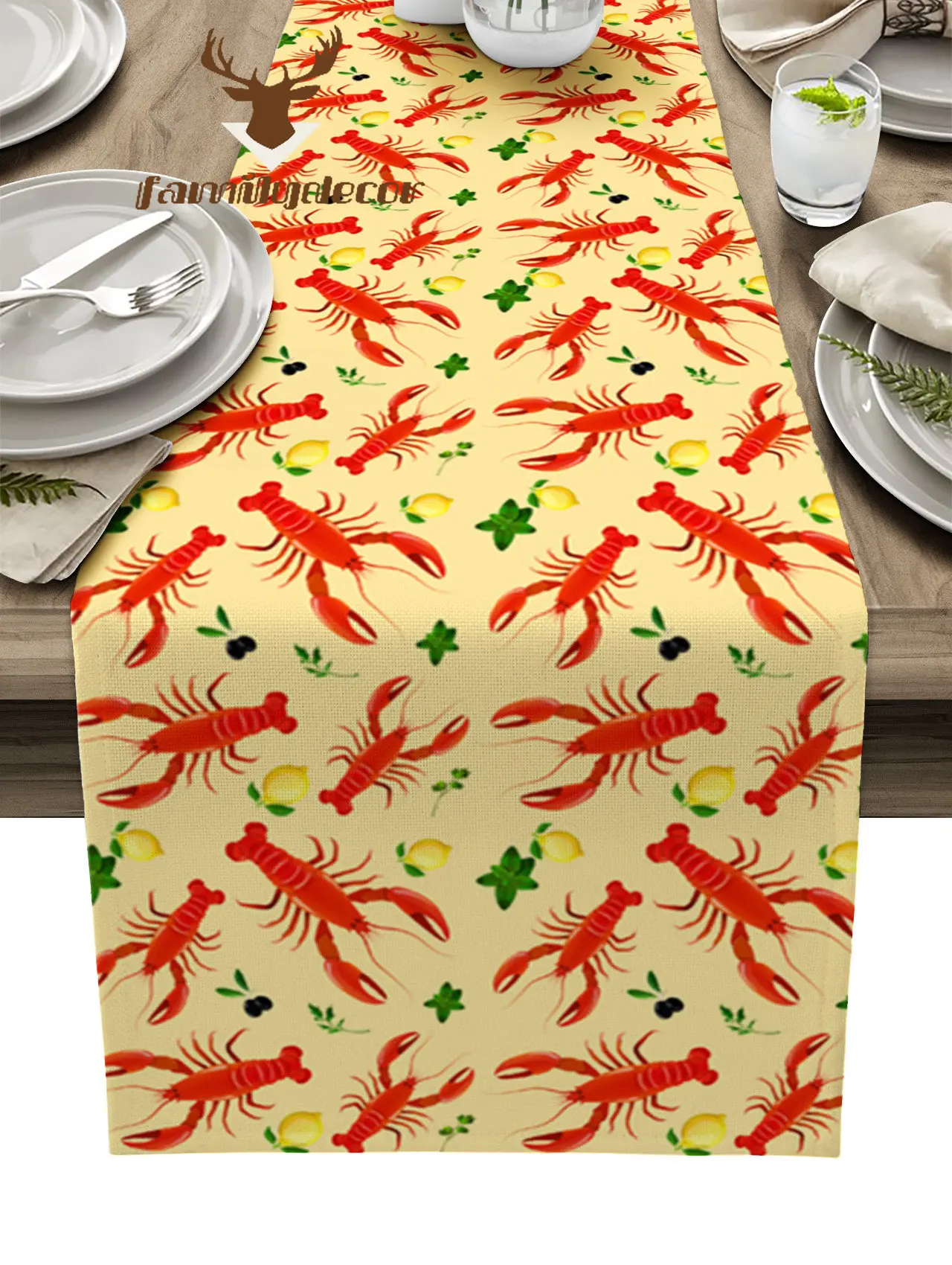 

Sea Life Lobster Retro Fruit Lemon Table Runner Home Wedding Table Flag Mat Centerpieces Decoration Party Dining Long Tablecloth