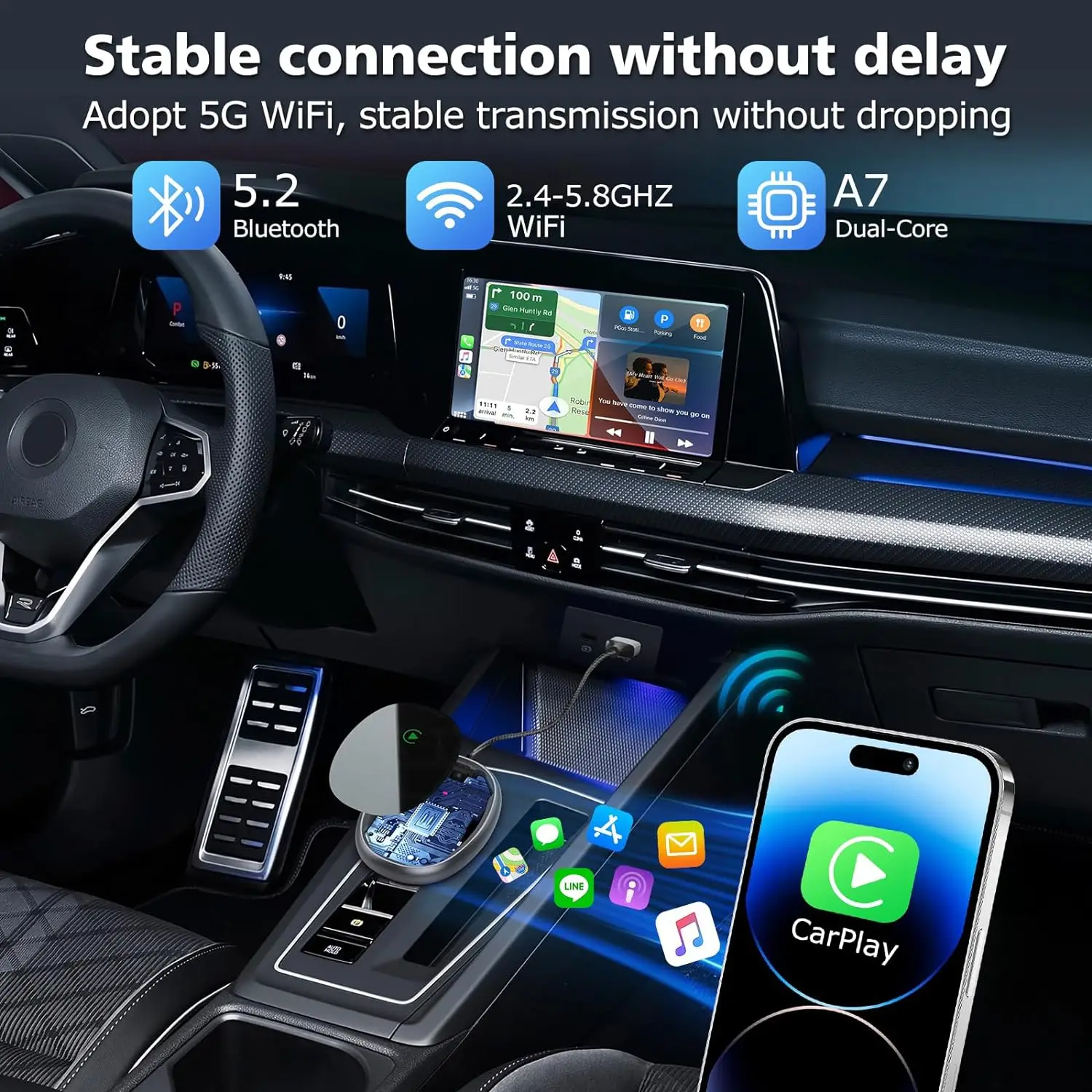 Фото Автомобильная центральная панель управления с поддержкой Android Auto, Wi-Fi 5 ГГц, сертификат CE, Plug & Play, без задержек, быстрое автоматическое подключение, гарантия 12 месяцев №3