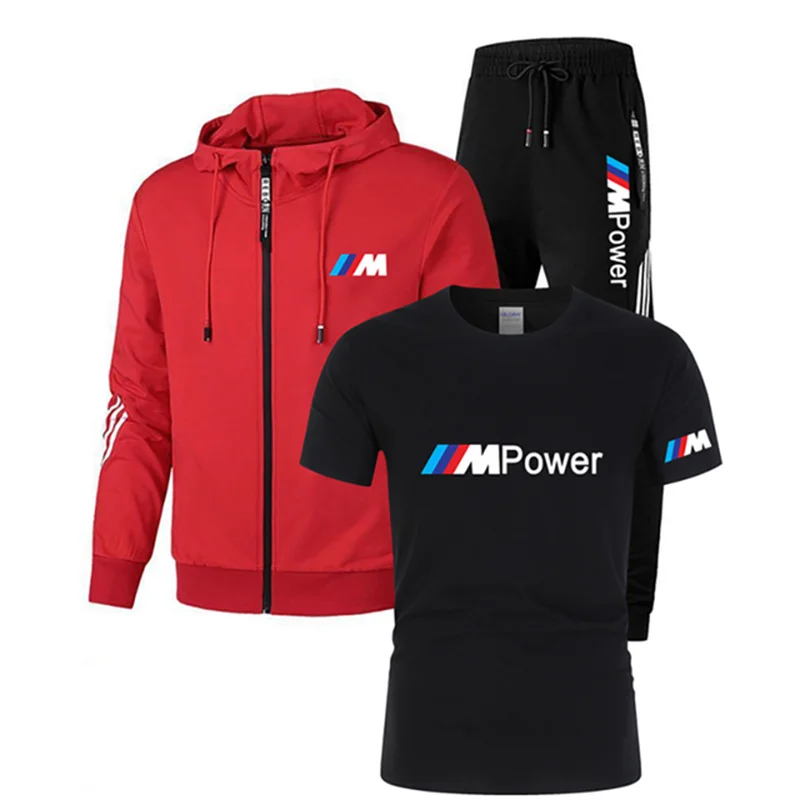 Casual Men's Tracksuit Spring Sportswear Tees Men 3 Piece Sets +Sweatpants Print Brand Zipper Male Sweatshirt Suit Oversized