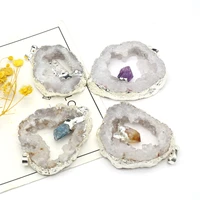 wholesale5pcs agate irregular geode slice pendant amethyst clear quartz natural stonediy jewelry making necklace accessorie gift