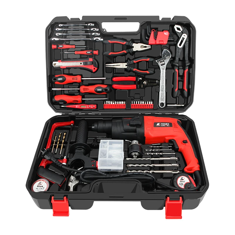 

KAFUWELL H3709A 120pcs household tool set hand tool set repair tool kit rotary hammer for household installation and maintenance