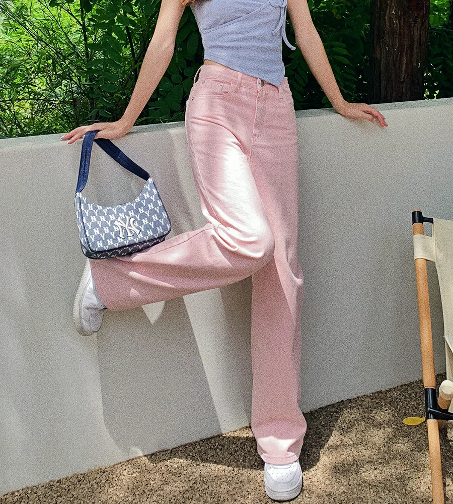 

Spring New Pink Jeans Summer Low Rise Thin Wide Leg Loose Straight Pants for Women Baggy Denim Trousers 2022