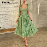booma green lace midi prom dresses 2022 sweetheart bow straps corset boning a line wedding party dresses open back formal gowns