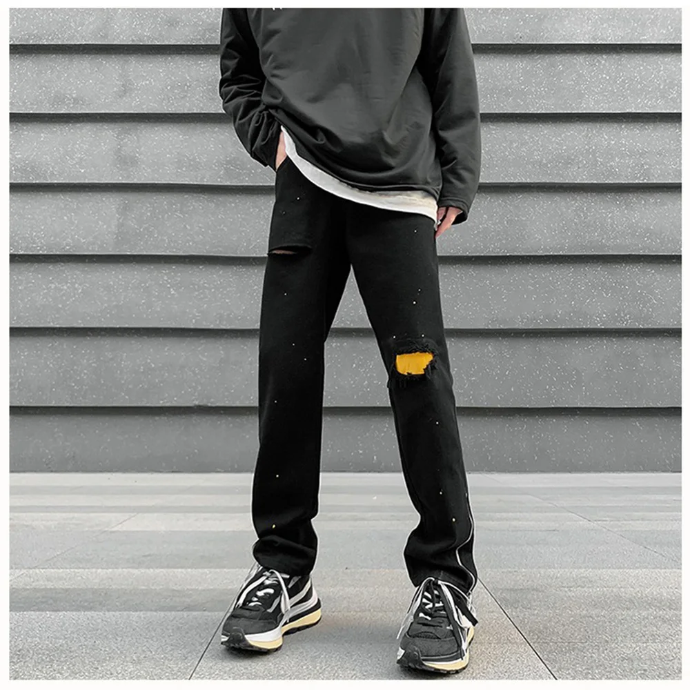 Men Black Pants Spring Autumn 2022 New Fashion Denim Jeans Gothic Party Drive Streetwear Loose Boyfriend Trousers