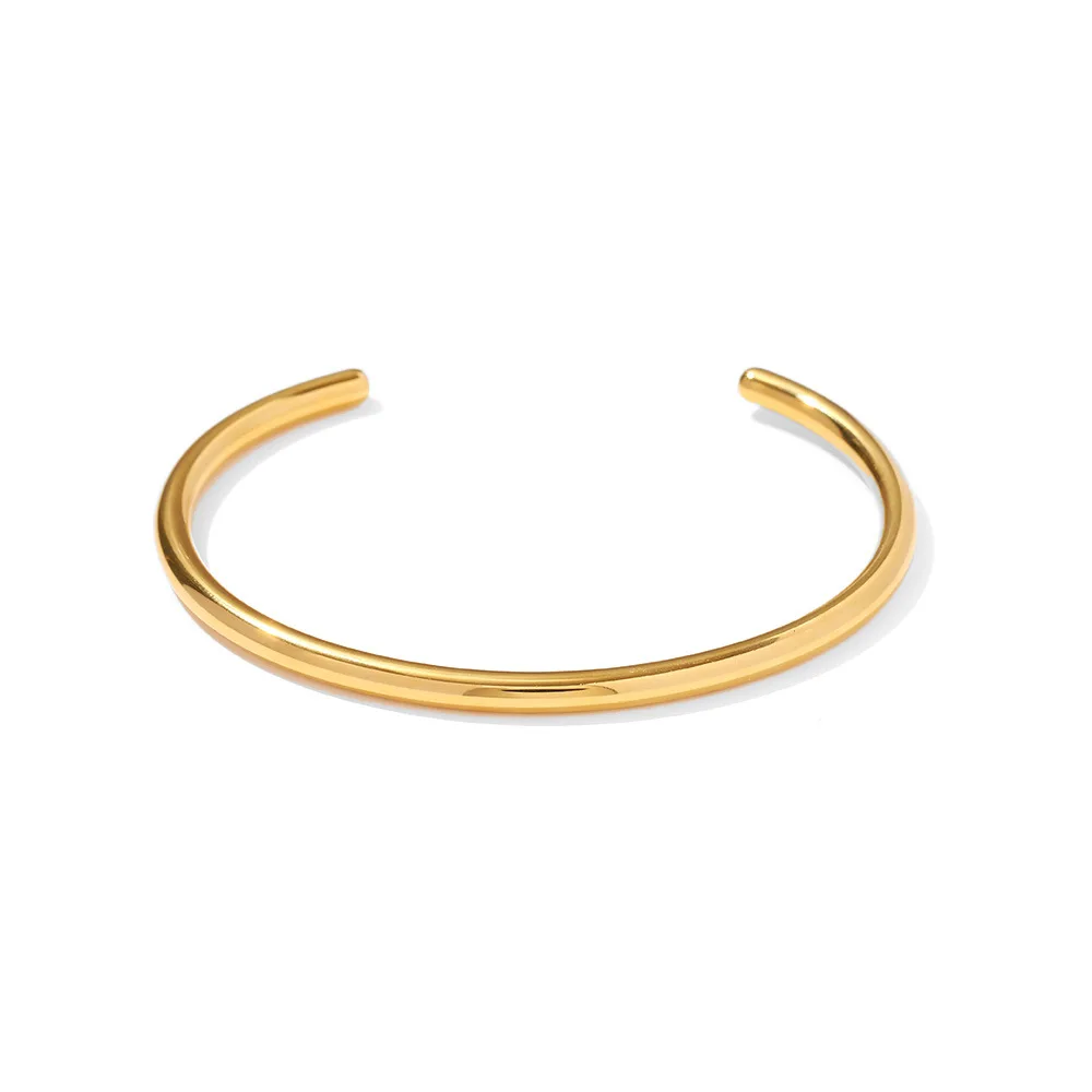 

Opening Stainless Steel Wrist Bracelet Bangle 18K Gold Plating Minimalist Texture Statement Brand Jewelry for Women Party