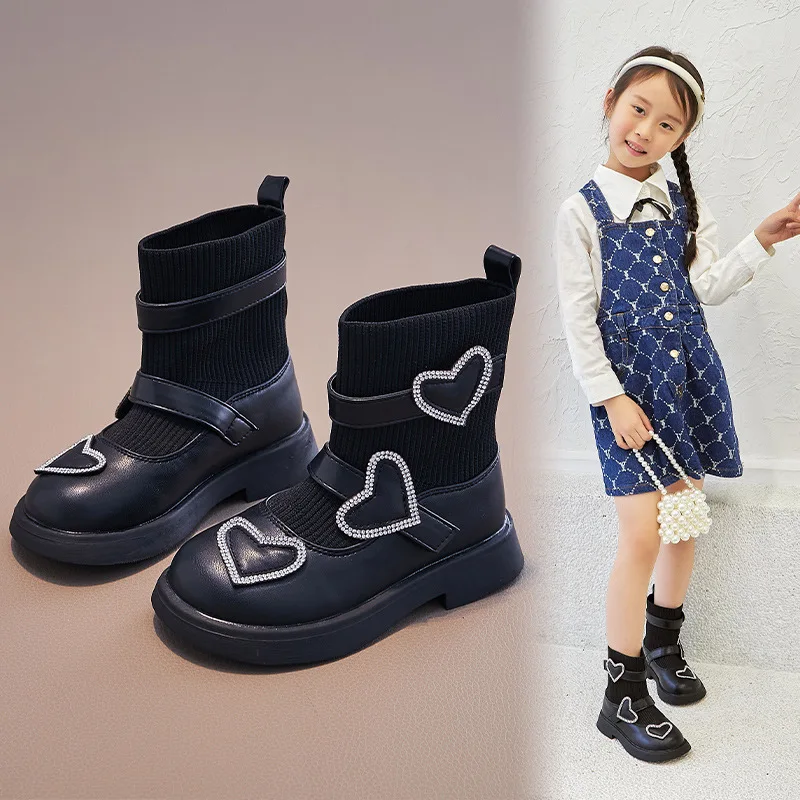 

Autumn Boots for Kids Girls Love Pattern Socks Boots Knitted Elastic Fabric Soft Sole Shoes Children Princess Shoes Warm Toddler