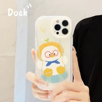 cute cartoon duck phone case for iphone 11 12 13 pro max mini phone shell matte round shockproof tpu back cover 2022 new