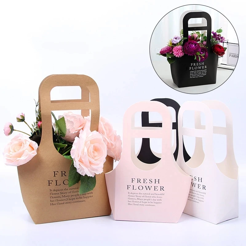 

Kraft paper flower box bag folding wedding gift box roses