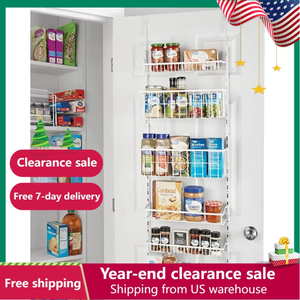 

Over the Door Rack Organizer with 6 Tier Adjustable Shelves Powder Coated Steel White，16.5" W x 7.5" D x 58.75" H