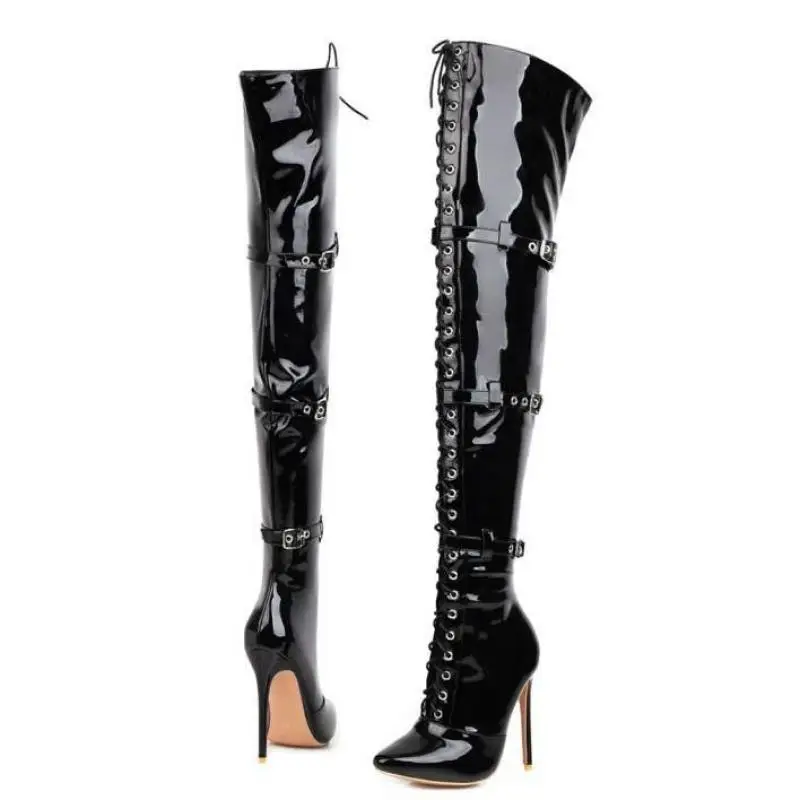 

Women Boots High Heels Modern Boots Concise Classics Lace-up Tube Height 60CM 12CM Thin Heels Pointed Toe Solid Party Women Shoe