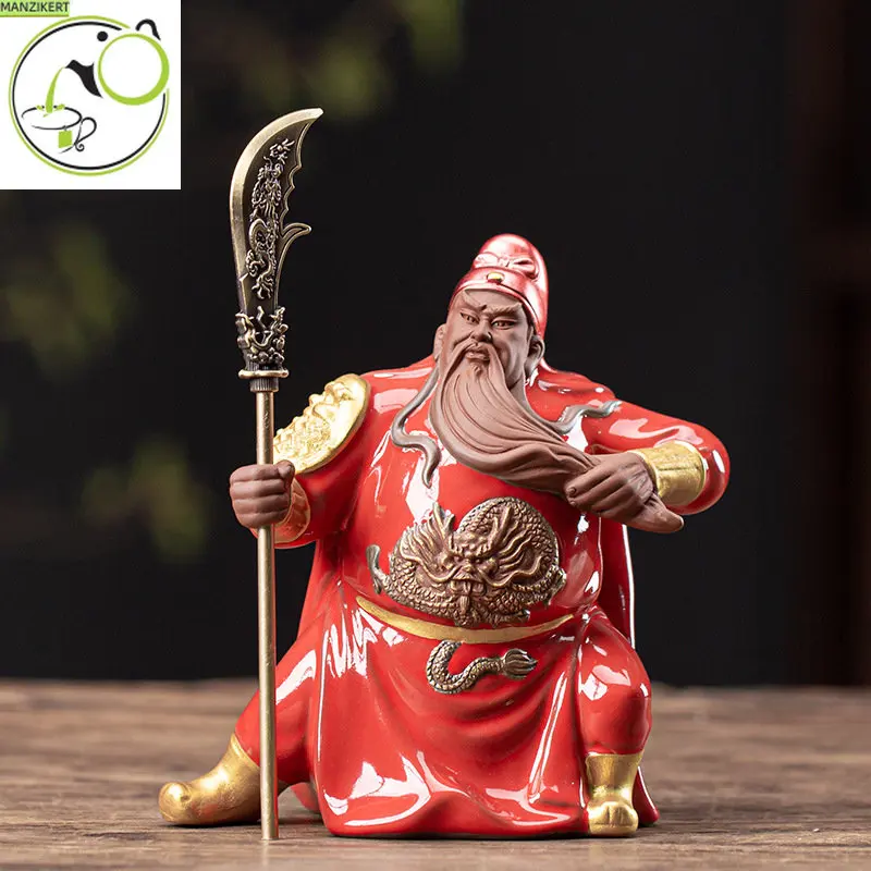

Tea Pet Ornaments Guan Gong The Lost Bladesman Meiji Wenwu The Lost Bladesman with Knife Purple Tea-Soaked Tea Pet Zen Decor