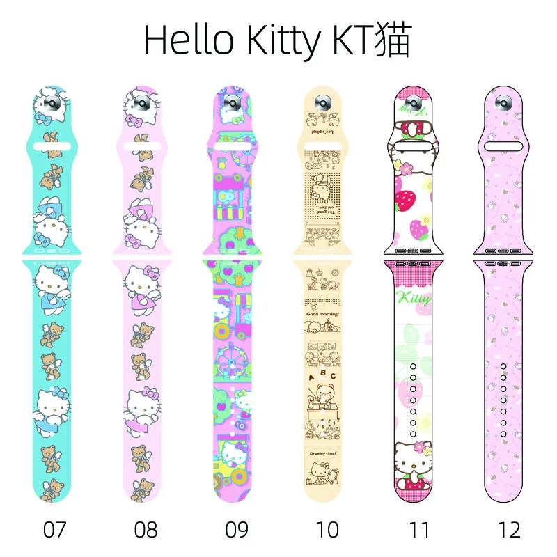 2022 Hello Kitty Silicone Strap for Apple Watch Band 44 45 42 40 38 41 Bracelet IWatch Kawaii Solid Color Apple Watch 7 6 5 3