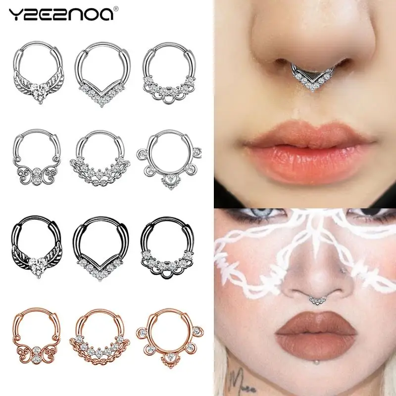 Nose Piercing Septum Clicker Real Clip Rings Piercing Jewelry Nose Ear Cartilage Tragus Helix Piercing Eyebrow Clicker Ring