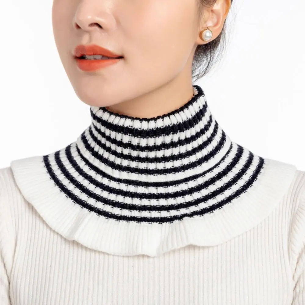 

Теплый шерстяной воротник эластичный съемный полосатый вязаный воротник зимний однотонный ложный воротник для женщин
