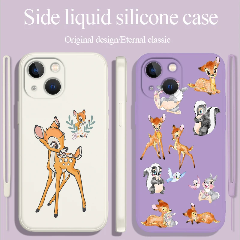 

Disney Jungle Animals Fawn Bambi For Apple iPhone 13 12 11 Pro Max mini XS XR X 8 7 6 Plus Liquid Rope Phone Case Capa Cover