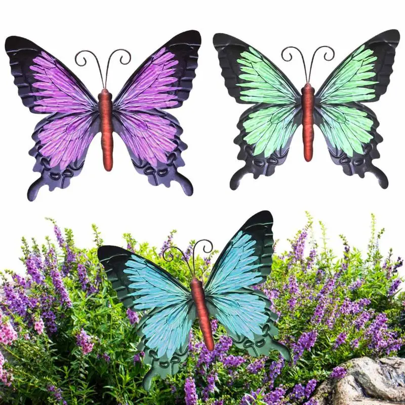 

3D бабочки из кованого железа, Настенный декор, 3 шт., изысканные украшения для двора, сада, наружные украшения