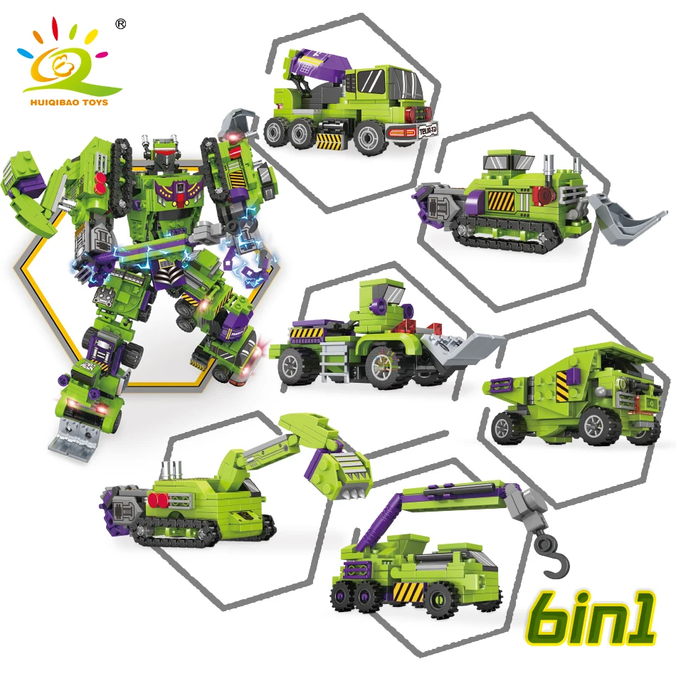 747pcs 6in1 Transformation Robot Building Blocks City Engineering Mecha Excavator Car Truck Constructor Bricks Toys For Children - купить по