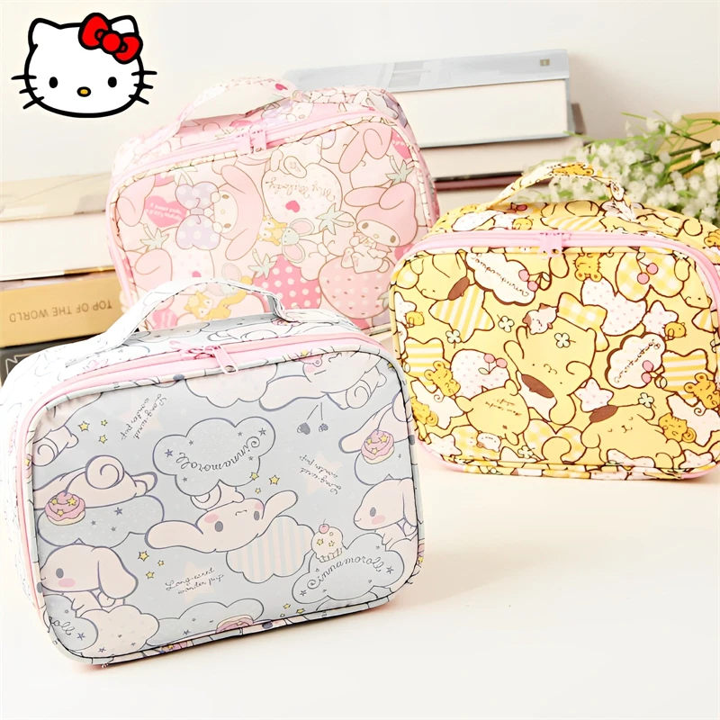 

New Sanrio HelloKitty Cosmetic Bag MyMelody Cinnamoroll Kawaii Anime Waterproof Portable Beauty Storage Box Girl Travel Wash Bag