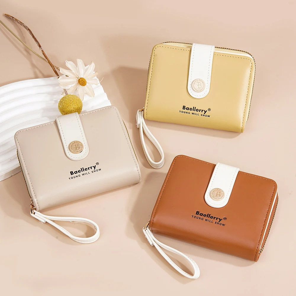 Женский кошелек из искусственной кожи короткий бумажник большой вместимости на