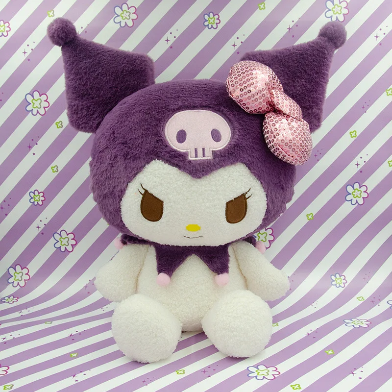 Подушка Kuromi Sanrio с милым бантом набивная плюшевая игрушка из ПП хлопка украшение