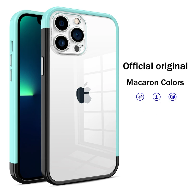 

Macaron Transparent Metal Lens Protection Case For iPhone 14 13 12 Mini 11 Pro XS Max XR X Plus Silicone Bumper Shockproof Cover
