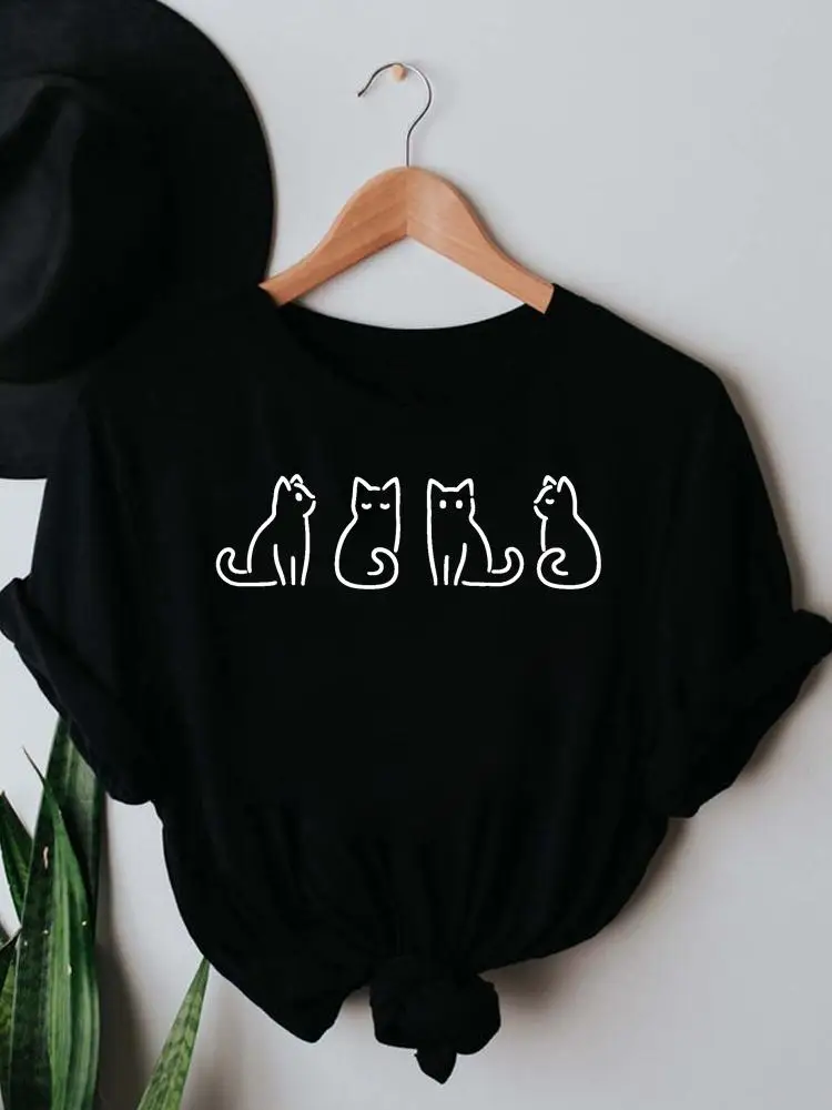 

Летняя женская одежда, модные женские футболки с коротким рукавом, милая женская черная футболка в стиле кошки с принтом Love, футболка с граф...