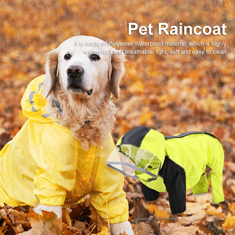 

Pet Dog Waterproof Raincoat Hooded Jackets Outdoor Clothes Pet Supplies Jumpsuit Reflective Rain Coat Small Dog Outdoor Clothes