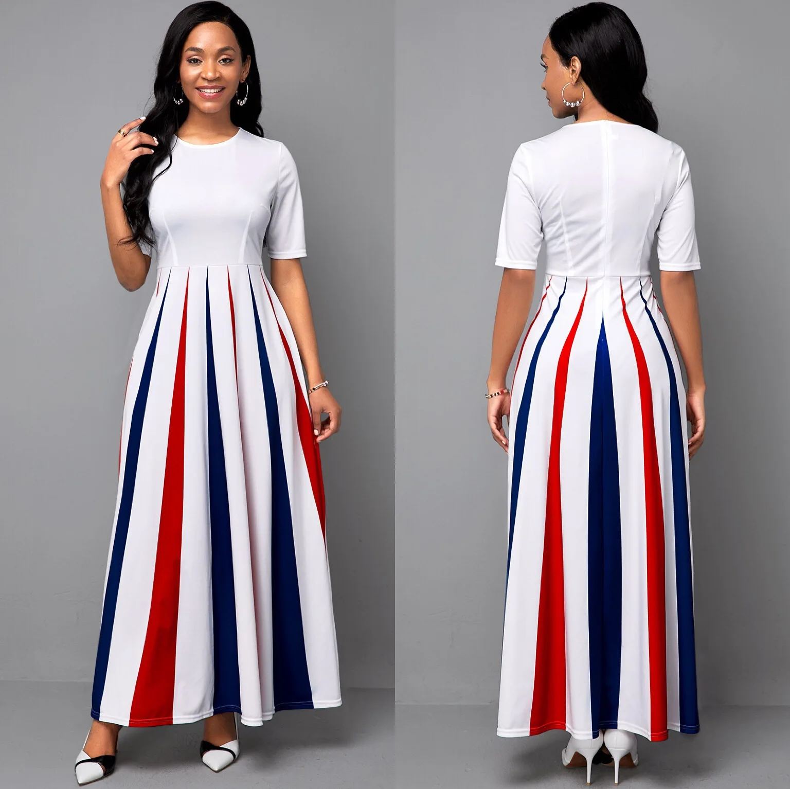 

New Summer Fashion Women Loose Boho Elegant Dress Large Big Party O-Neck Half Sleeve Print Long Dresses
