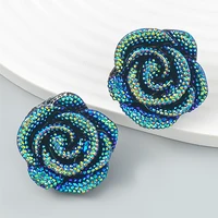 new korean style resin acrylic blue rose flower earrings for women cute trendy stud earrings banquet jewelry accessories