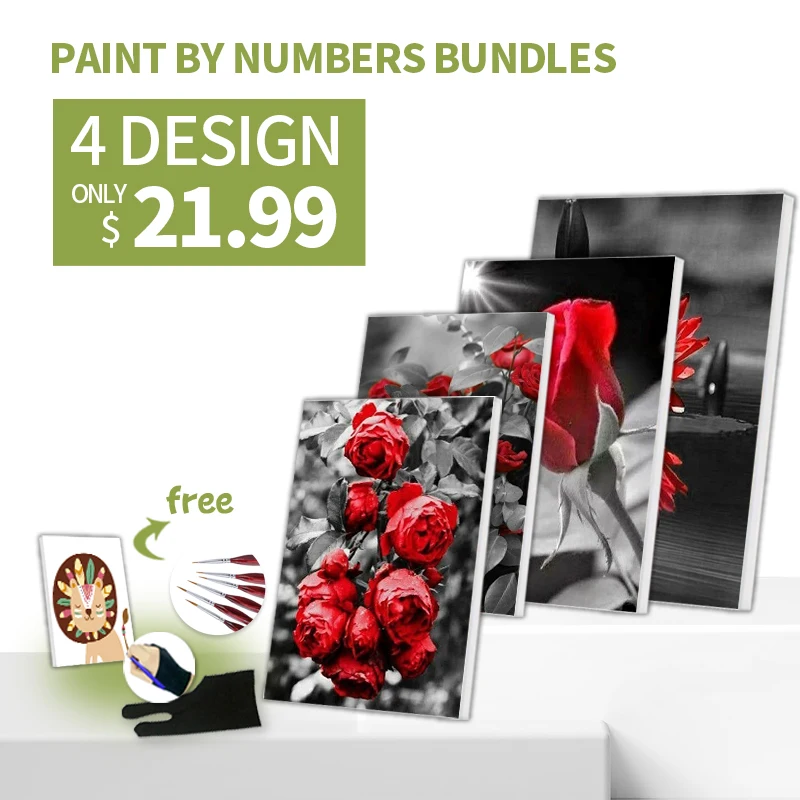 

RUOPOTY 4pc/lot DIY Painting By Number 40x50cm Shop in Bundle Rose Flower Gift Home Decors Coloring By Number Paint Kit