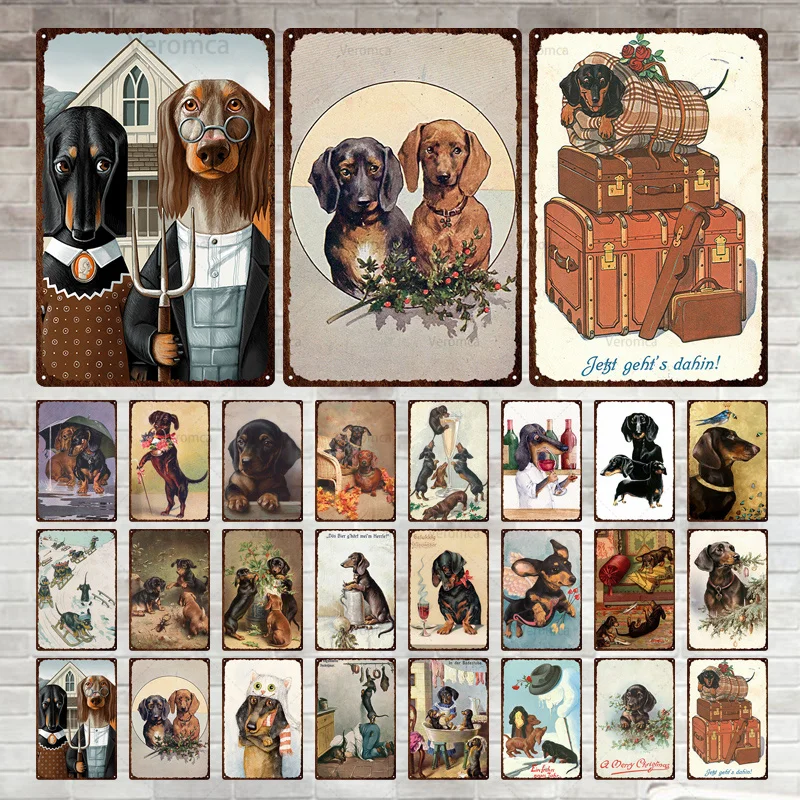 

Christmas Decor Poster Vintage Animals Tin Sign Metal Plate Festival Dog Wall Plaque Retro Iron Painting for Pet Shop Home