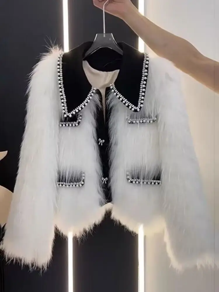Высококачественное плотное пальто из искусственного меха с бусинами для женщин