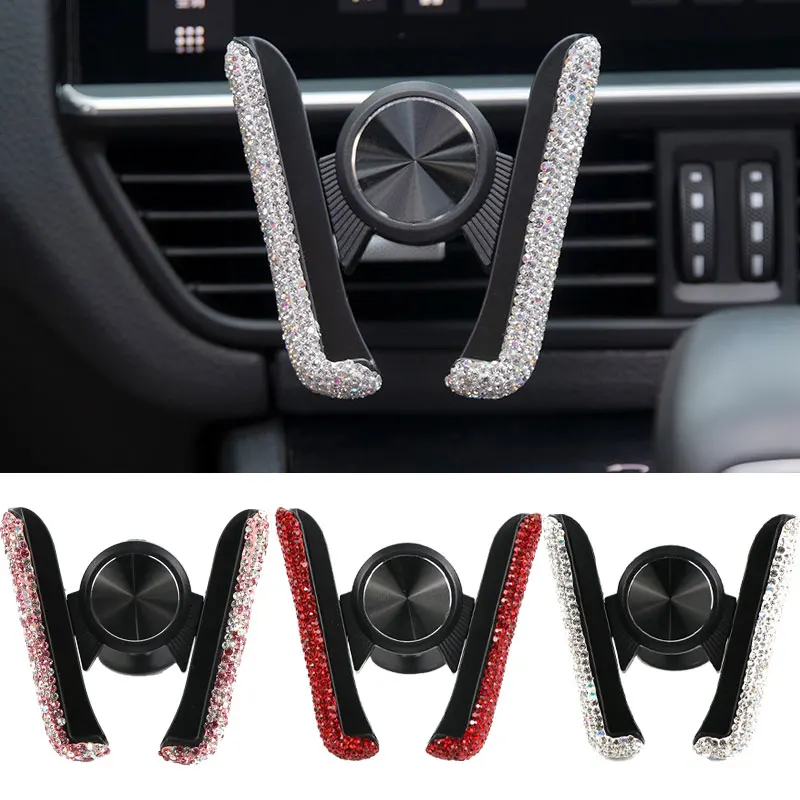 

Car Phone Holder 360°Rotatable Crystal Rhinestone Car Air Vent Mount Clip Mobile Phone Holder Car Bracket Interior Accessories